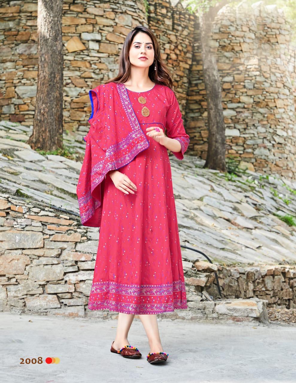 Gold Star 2 Fancy Festive Wear Rayon Designer Fancy Kurti With Koti Collection